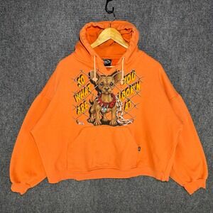 Cropped Orange Chihuahua Biker Graphic Boxy Chopped Hoodie Streetwear XL Orange